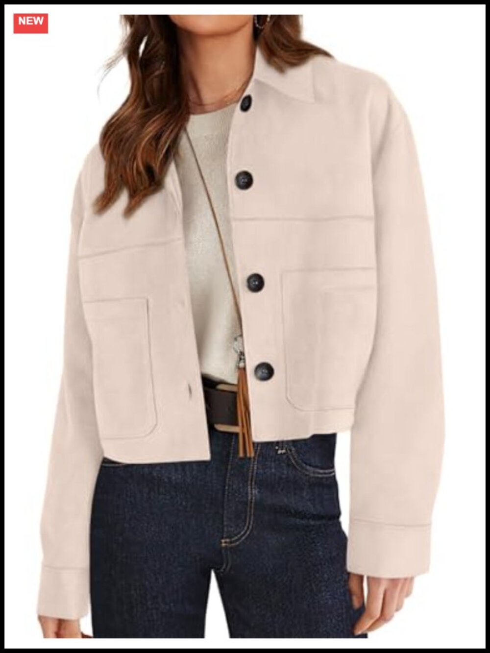 Womens Faux Suede Cropped Jacket Button Down Coat with Pockets